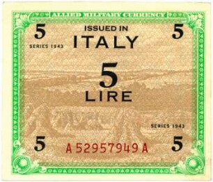 Geldschein, 5 Lire, 1943