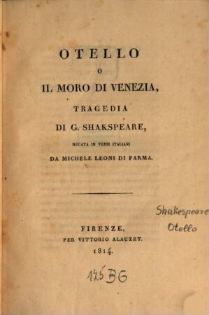 Otello o il Moro di Venezia : tragedia