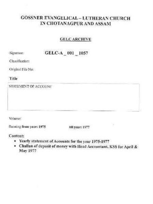 STATEMENT OF ACCOUNT