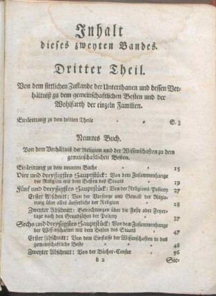 Inhalt dieses zweyten Bandes.