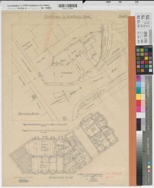 Warburg (Warburg) Posthaus Blatt 1 Grundriß Kellergeschoß, Lageplan 1925/1960 1 : 100 63 x 46 Bleistiftzeichnung Oberpostdirektion Münster