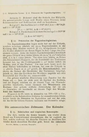 Die astronomischen Zeitmasse. Der Kalender