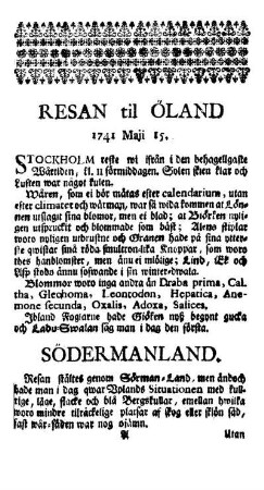 Resan til Öland 1741 Maji