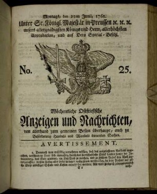 No. 25. Montags, den 22ten Junii, 1761.