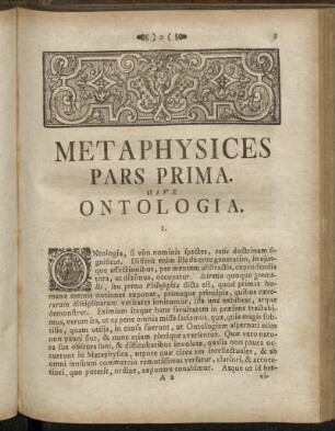 Metaphysices Pars Prima. Sive Ontologia.