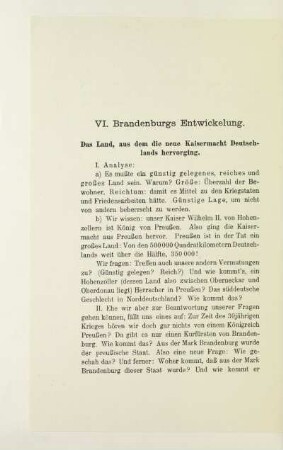 VI. Brandenburgs Entwickelung