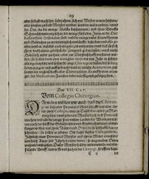 Das VII. Cap. Vom Collegio Chirurgico.