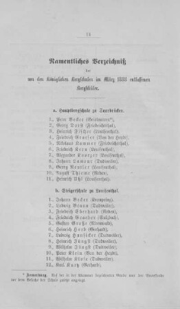 Namentliches Verzeichniß der von den königlichen Bergschulen im März 1888 entlassenen Bergschüler