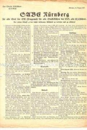 Merkblatt für Gruppenführer der SA zum Reichsparteitag der NSDAP 1927 in Nürnberg
