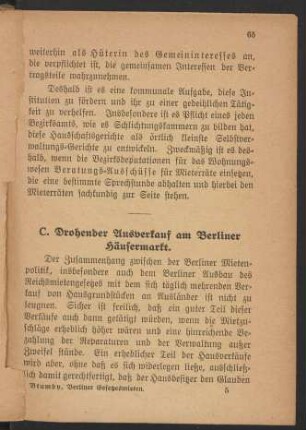 C. Drohender Ausverkauf am Berliner Häusermarkt