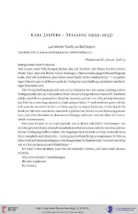 Karl Jaspers – Stalling (Gerhard Stalling A.G. Verlagsbuchhandlung, Oldenburg) 1932–1933