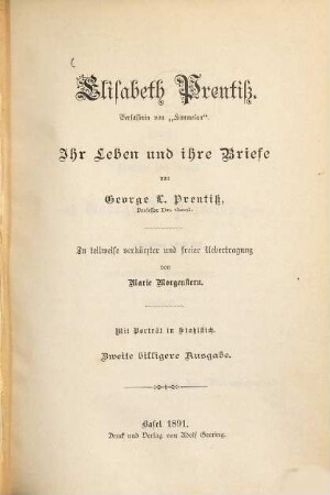 Elisabeth Prentiß, Verfasserin von 'Himmelan', ihr Leben und ihre Briefe