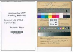 Entnazifizierung Aloys Artmann , geb. 16.10.1906 (Vertreter)