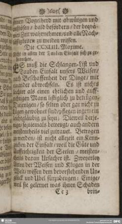 Die CCXLIII. Maxime. Nicht in allen der Tauben Einfalt sich zu gebrauchen