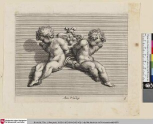 [Zwei Amoretten, einer auf seinem Köcher sitzend; Deux Amours adossés l'un à l'autre; l'un d'eux est assis sur son carquois]