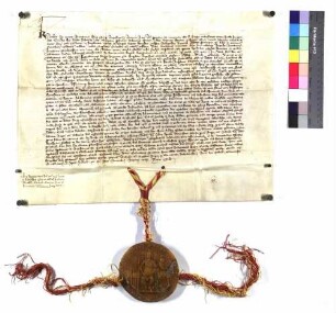 König Karl bestätigt dem Abt und Konvent von Ellwangen einen eingerückten von Kaiser Ludwig dem Frommen erhaltenen Brief von 814 April 8.