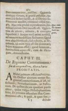 Caput II. De Regimine Commotionum ... Altera Parte Probitatis.