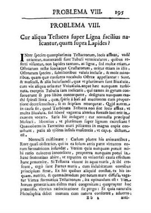 Problema VIII. Cur aliqua Testacea super Ligna facilius nascantur, quam supra Lapides?
