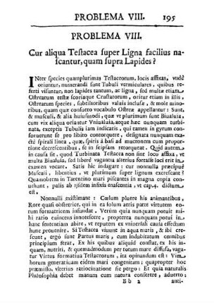 Problema VIII. Cur aliqua Testacea super Ligna facilius nascantur, quam supra Lapides?