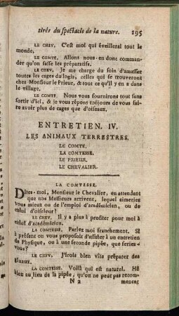 Entretien. IV. Les Animaux Terrestres.