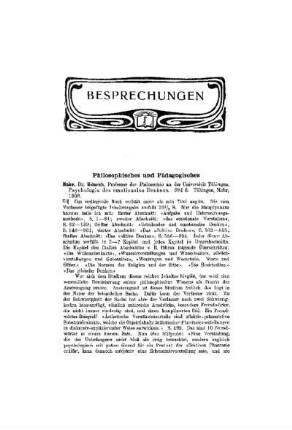 Besprechungen : Philosophisches und Pädagogisches