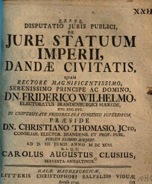 Disputatio Juris Publici, De Jure Statuum Imperii, Dandae Civitatis