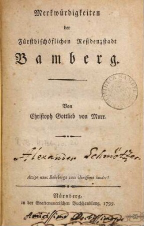 Merkwürdigkeiten der Fürstbischöflichen Residenzstadt Bamberg