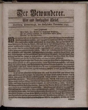 Ein und funfzigstes Stück. Hamburg, Donnerstags, den funfzehnten November 1742.