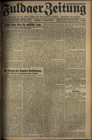 Erste Ausgabe vom Freitag, den 22. August 1930.