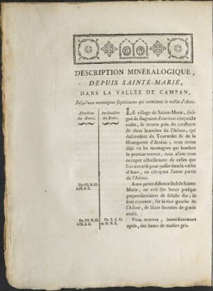 Description Minéralogique, Depuis Sainte-Marie, Dans La Vallée De Campan, ...