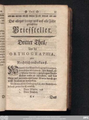 Dritter Theil, Von der Orthographia, oder Rechtschreibekunst.