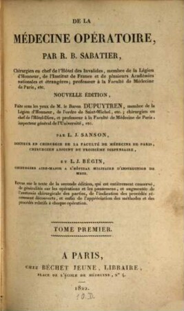 De la médecine opératoire, 1