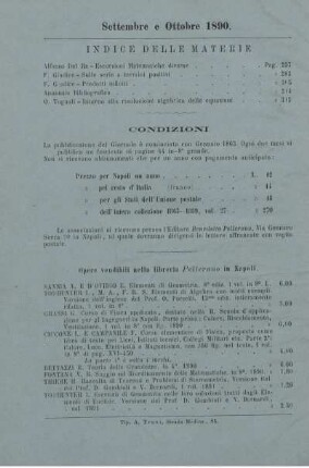 Indice delle materie. Condizioni.