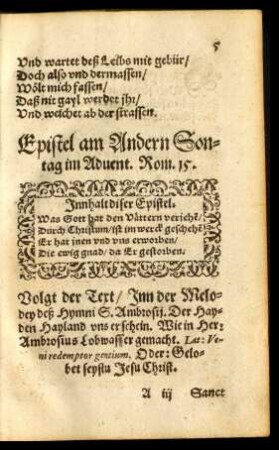 Epistel am Andern Sontag im Advent.