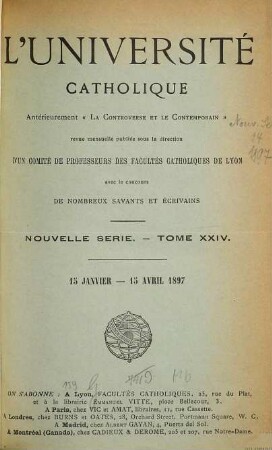 L' Université catholique. 24. 1897