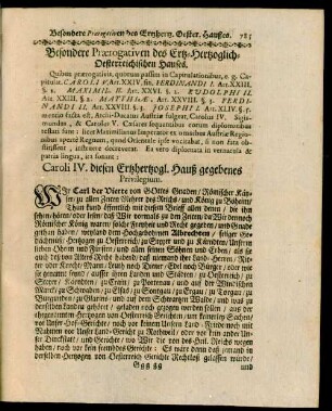 Besondere Praerogativen des Ertz-Hertzoglich-Oesterreichischen Hauses