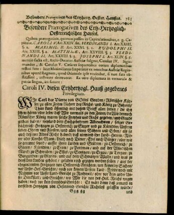 Besondere Praerogativen des Ertz-Hertzoglich-Oesterreichischen Hauses