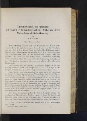 Thermodynamik der Quellung mit spezieller Anwendung auf die Stärke und deren Molekulargewichtsbestimmung.
