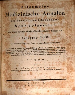 Allgemeine medizinische Annalen des neunzehnten Jahrhunderts. 1830