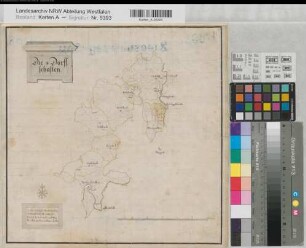 Nassau-Siegen (Fürstentum) ref. Teil, Ämter Generalkarte des Amtes Vier Dorfschaften um 1720 1ﾽ Stunde = 14,7 cm 35 x 35 kol. Zeichnung Erich Philipp Plönnies KSA Nr. 789,1