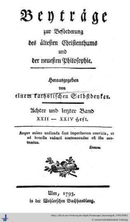 8: Freyburger Beyträge zur Beförderung des ältesten Christenthums und der neuesten Philosophie