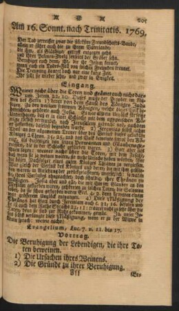 Am 16. Sonnt. nach Trinitatis. 1769
