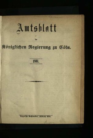 Amtsblatt der Königlichen Regierung zu Köln / 1861