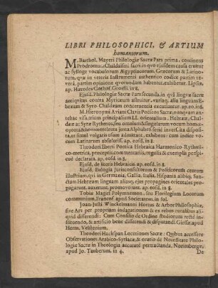 Libri Philosophici, & Artium humaniorum.
