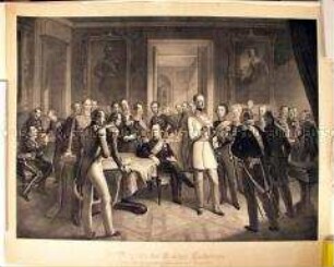 Die Mitglieder der Dresdener Konferenzen bei ihrer ersten Zusammenkunft im Brühlschen Palais am 23. Dezember 1850 (mit Bildlegende)