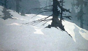 Baumstumpf im Schnee
