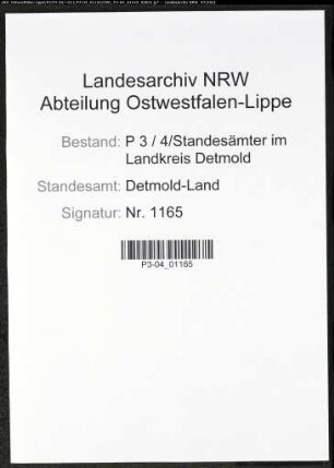 Heiratsregister Standesamt Detmold-Land