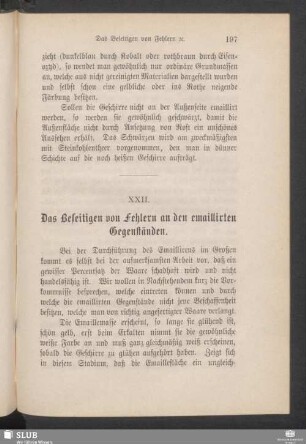 XXII. Das Beseitigen von Fehlern an den emaillirten Gegenständen