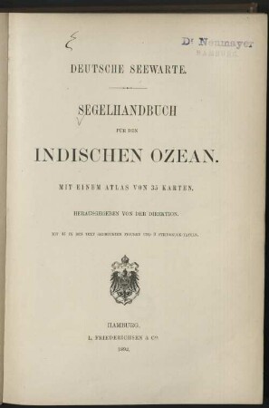 [Hauptband]: Segelhandbuch für den Indischen Ozean : mit einem Atlas von 35 Karten