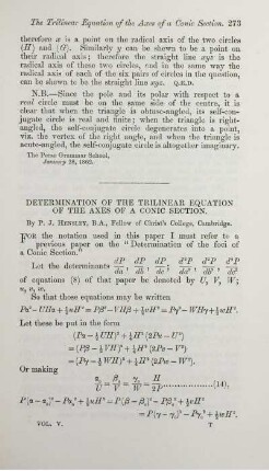 Determination of the trilinear equation of the axes of a conic section.
